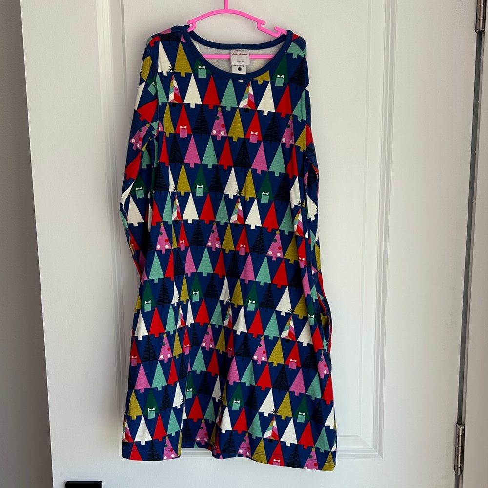 Hanna Andersson Girls Christmas Tree Dress Size 8 (130) Long Sleeve Pockets